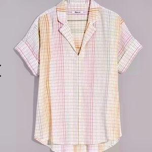 - Madewell Lakeline Popover Top Shirt Rainbow Plaid Blouse